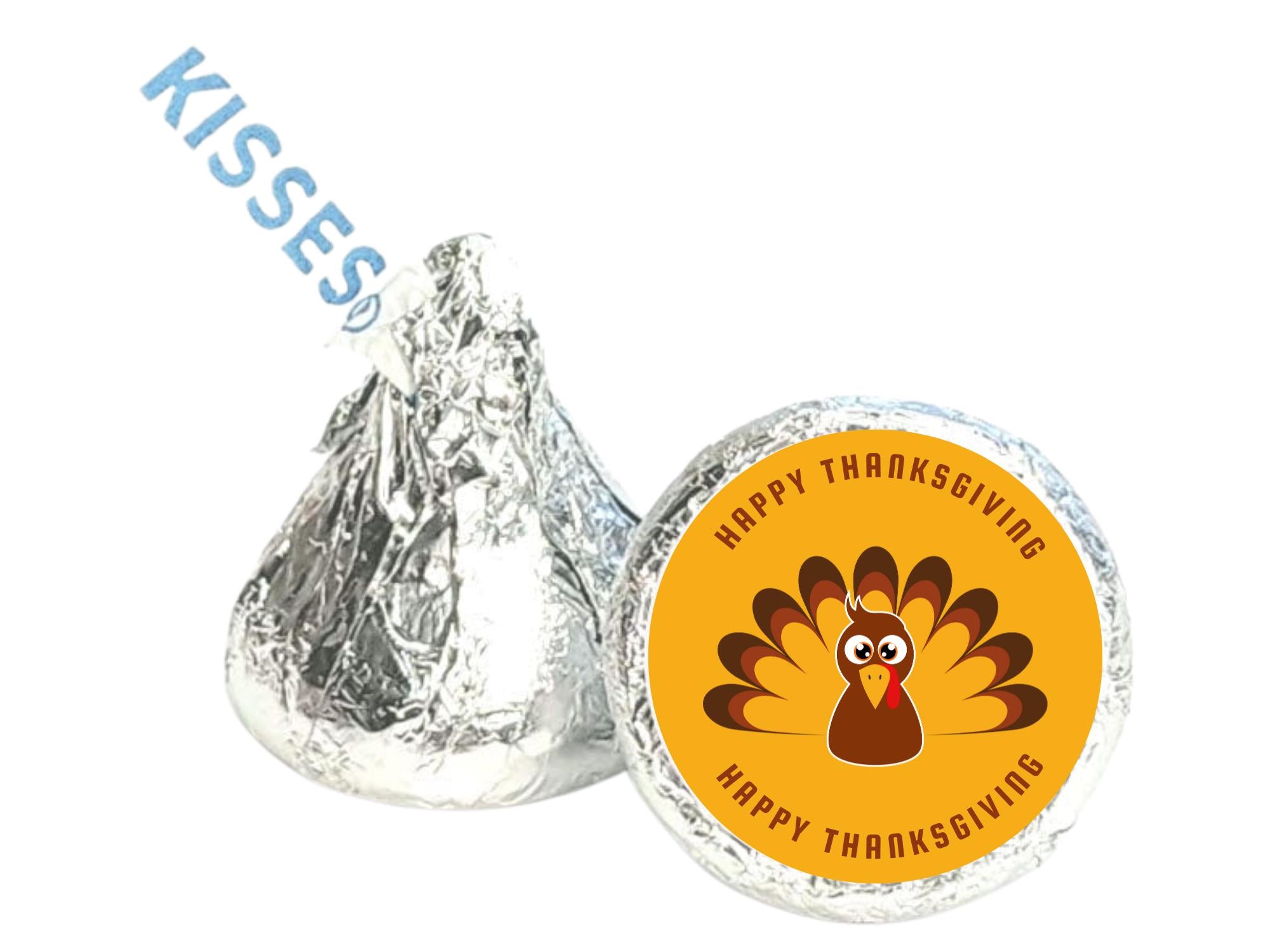 Happy Thanksgiving Candy Kiss Stickers | Orange Turkey Peel and Stick Decals | 100 Pack