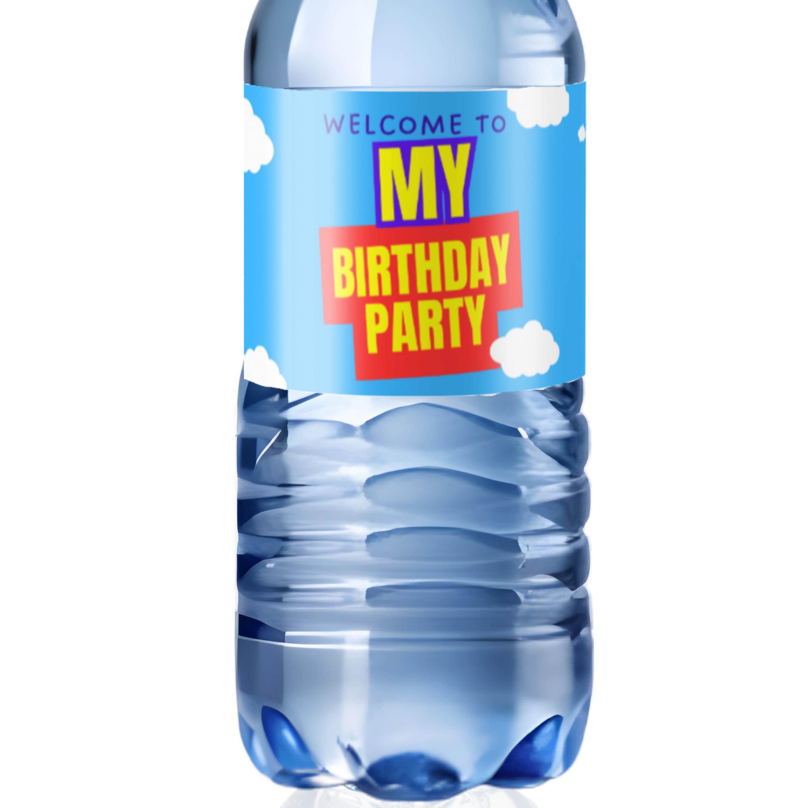 Its My Birthday Party Water Bottle Labels | Blue White Cloud Theme | Set of 12|Glossy| Birthday Favors