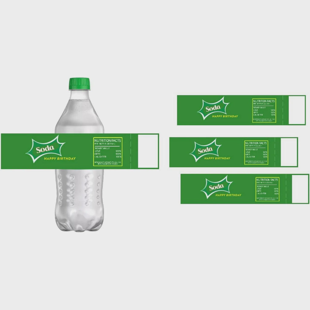 Happy Birthday Soda Bottle Labels, Green Nutrition Facts Design (Set of 15)