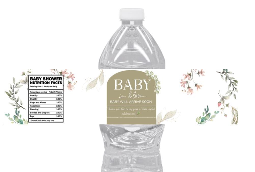 Baby in Bloom Baby Shower Water Bottle Labels | Floral Theme | Baby Will Arrive Soon | 12ct