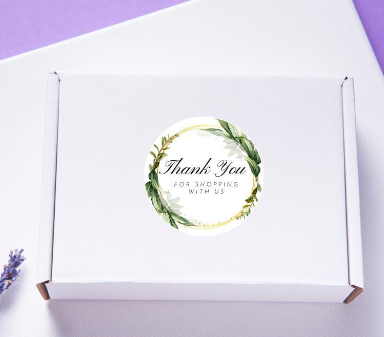 Business Thank You Stickers | 57 White Floral Package Adhesive Labels | 1.75in Peel and Stick