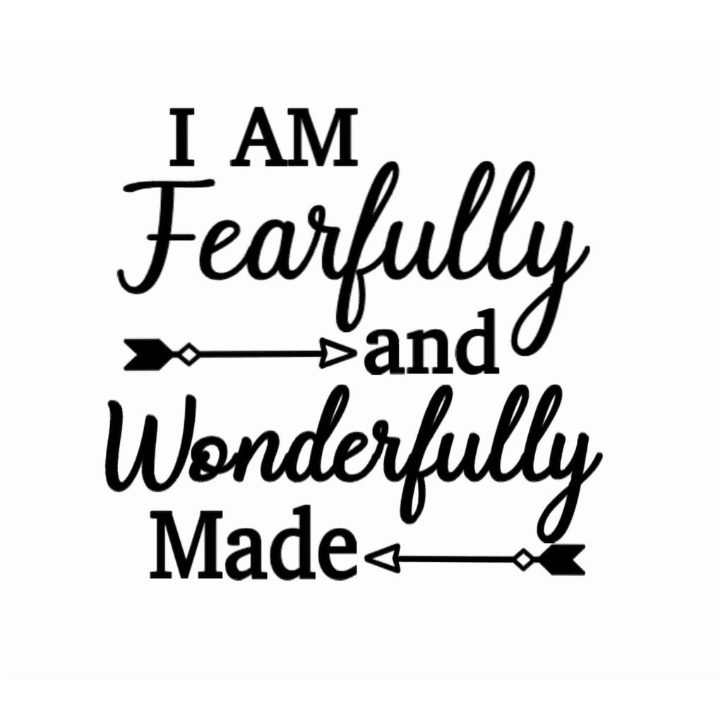 Inspirational Wall Decal 'I Am Fearfully and Wonderfully Made', Arrow Design, 23.4x22.3 inches, Black