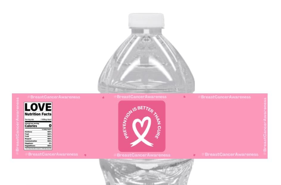 Pink Ribbon Water Bottle Stickers | 12 Pack | Breast Cancer Awareness | Fundraiser Favors