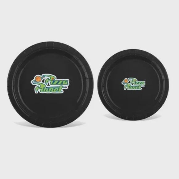 Pizza Planet Party Plates Set, Black, Disposable Tableware,Toy Story Theme, 60pc