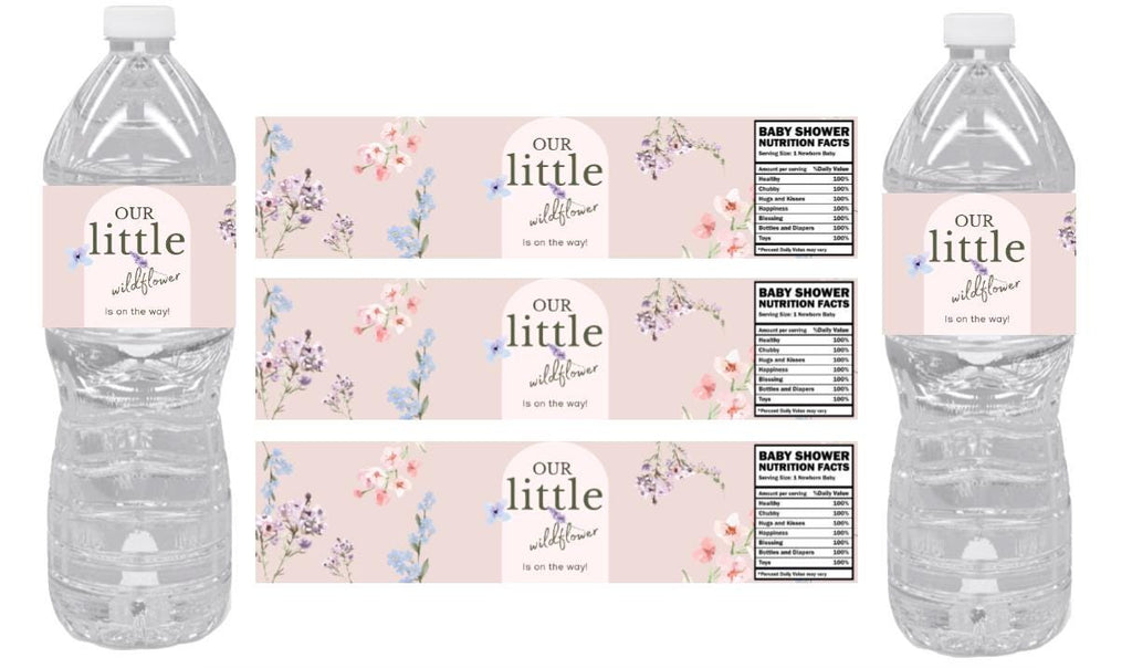 Our Little Wildflower is On The Way Water Bottle Labels | Elegant| 12ct|Floral Baby Shower