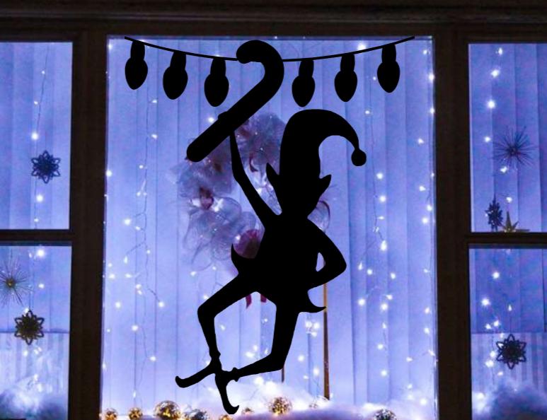 Reusable Christmas Elf Window Decal| Elf Hanging Silhouette| Indoor|Holiday Decoration| 15H