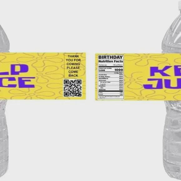 Happy Birthday Water Bottle Labels | Kelp Juice, Party Decoration