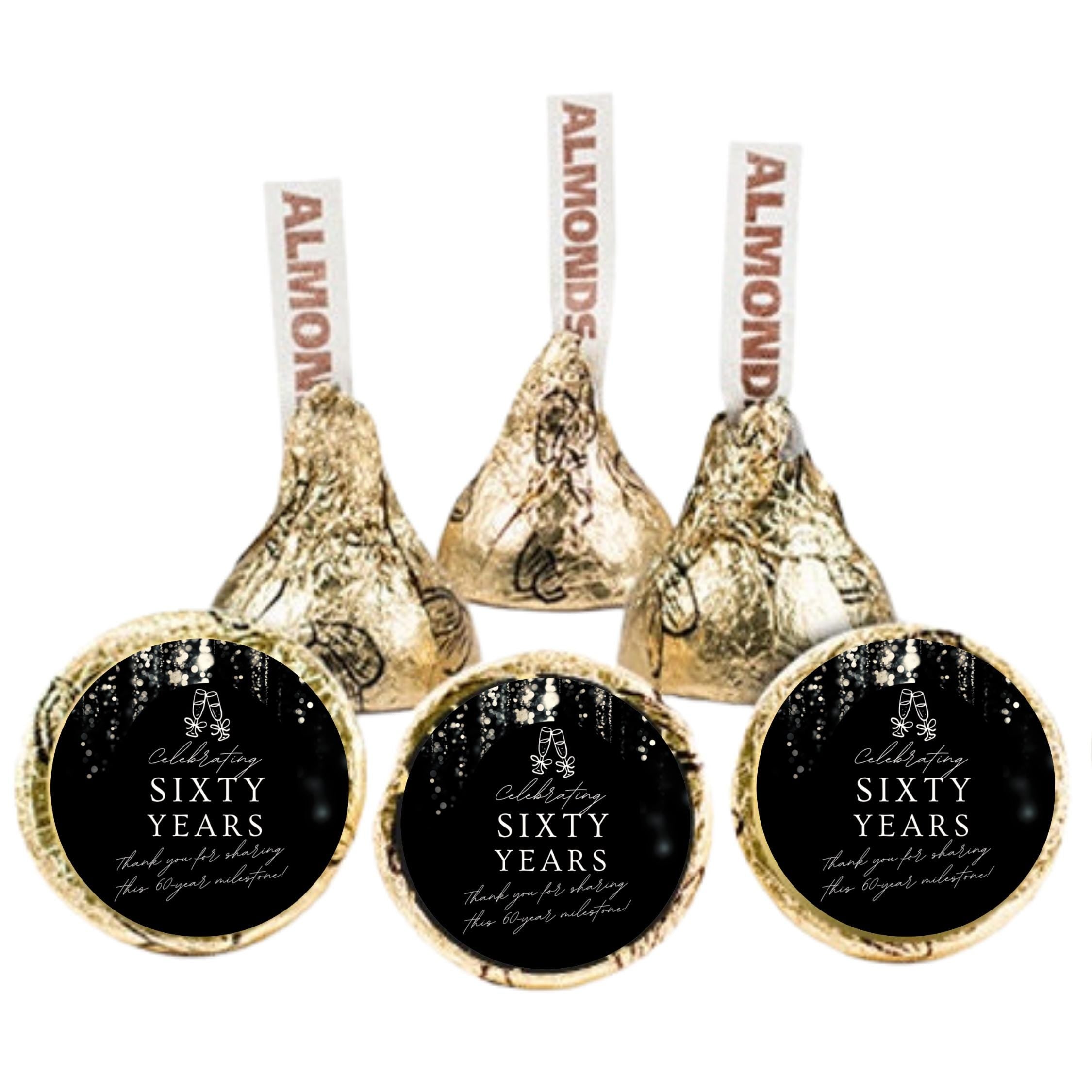 Celebrating Sixty Years Candy labels|60th Birthday| Candy Table favors|100| Glossy| Milestone Keepsakes