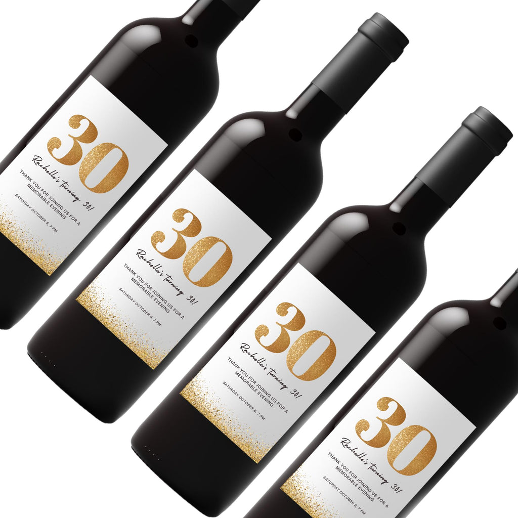 30th Birthday Wine Bottle Labels | Personalized Name Party Decor | Glossy Stickers