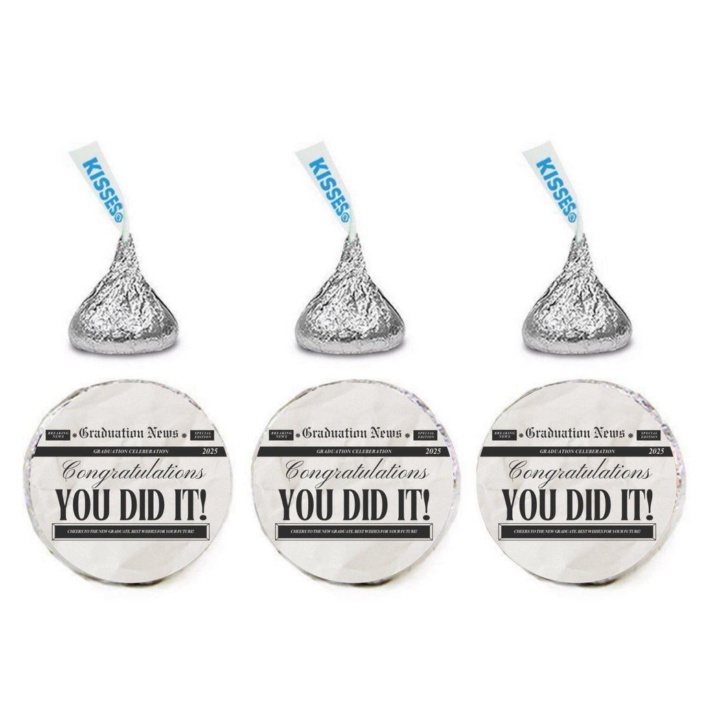 Graduation Candy Stickers | Congratulations You Did It | 100 Glossy Chocolate Kiss Labels |