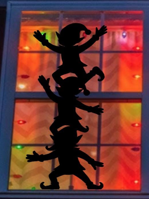 Stacked Elves Window Cling | Christmas Silhouette Decal | Large Reusable Holiday Decor