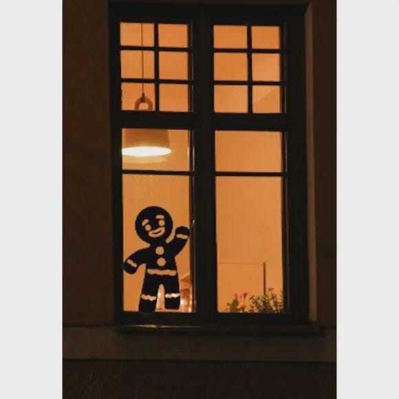 Large Christmas Window Decal | Gingerbread Man Silhouette | Festive Holiday Decoration |