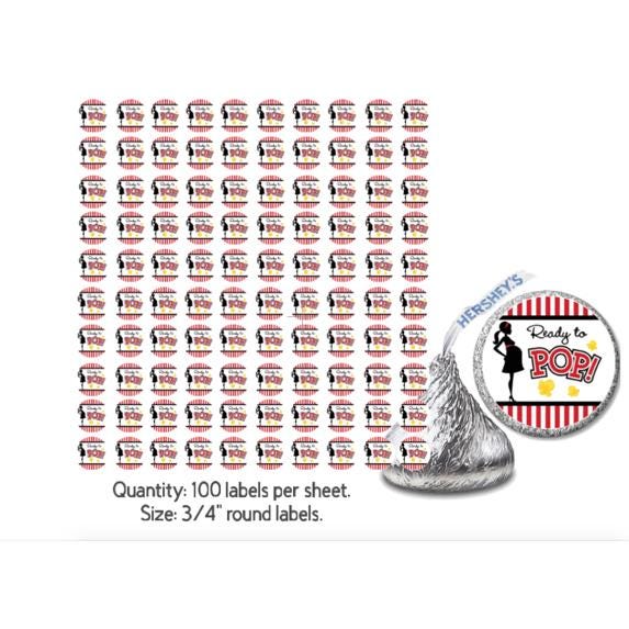Ready to Pop Baby Shower Chocolate Candy Labels, 3/4 Inch Round Stickers, 100 Count