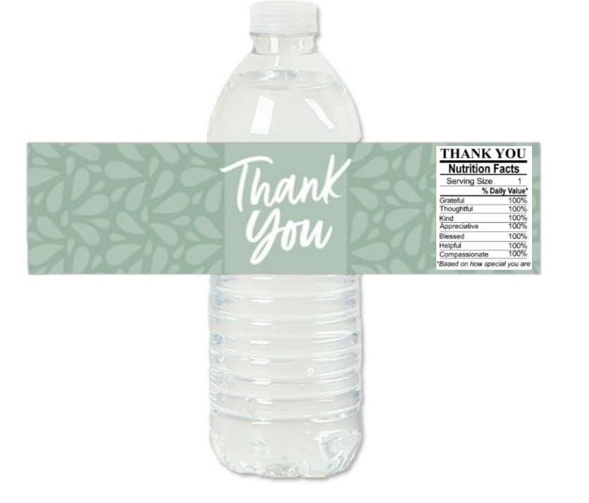 Thank You Water Bottle Labels | Green Floral Design | 12 Count | Event Decorations