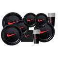 Custom 60 piece Party Pack with Paper Plates, napkins and Cups, Black with Red