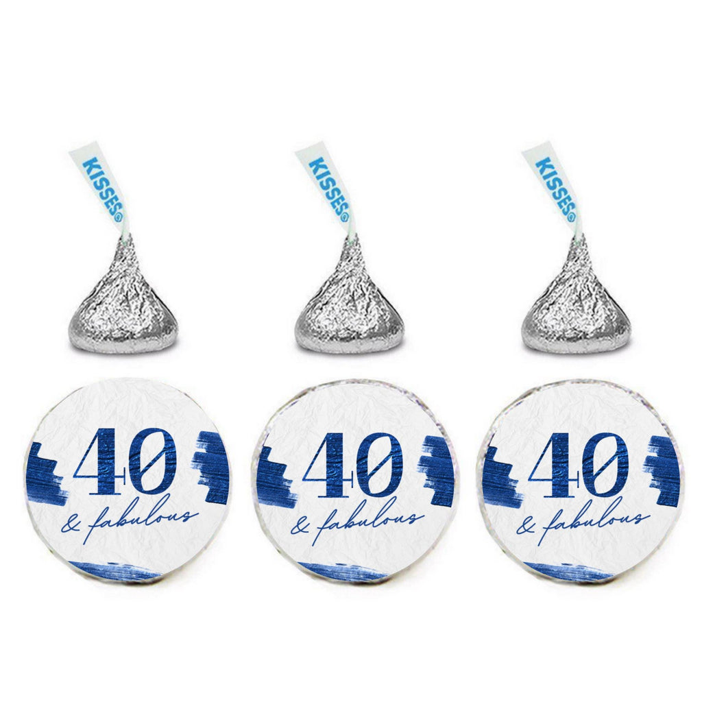 40 and Fabulous Stickers | 100 Chocolate Candy Kiss Labels | Glossy 0.75in Peel and Stick | 40th Birthday Party Decorations