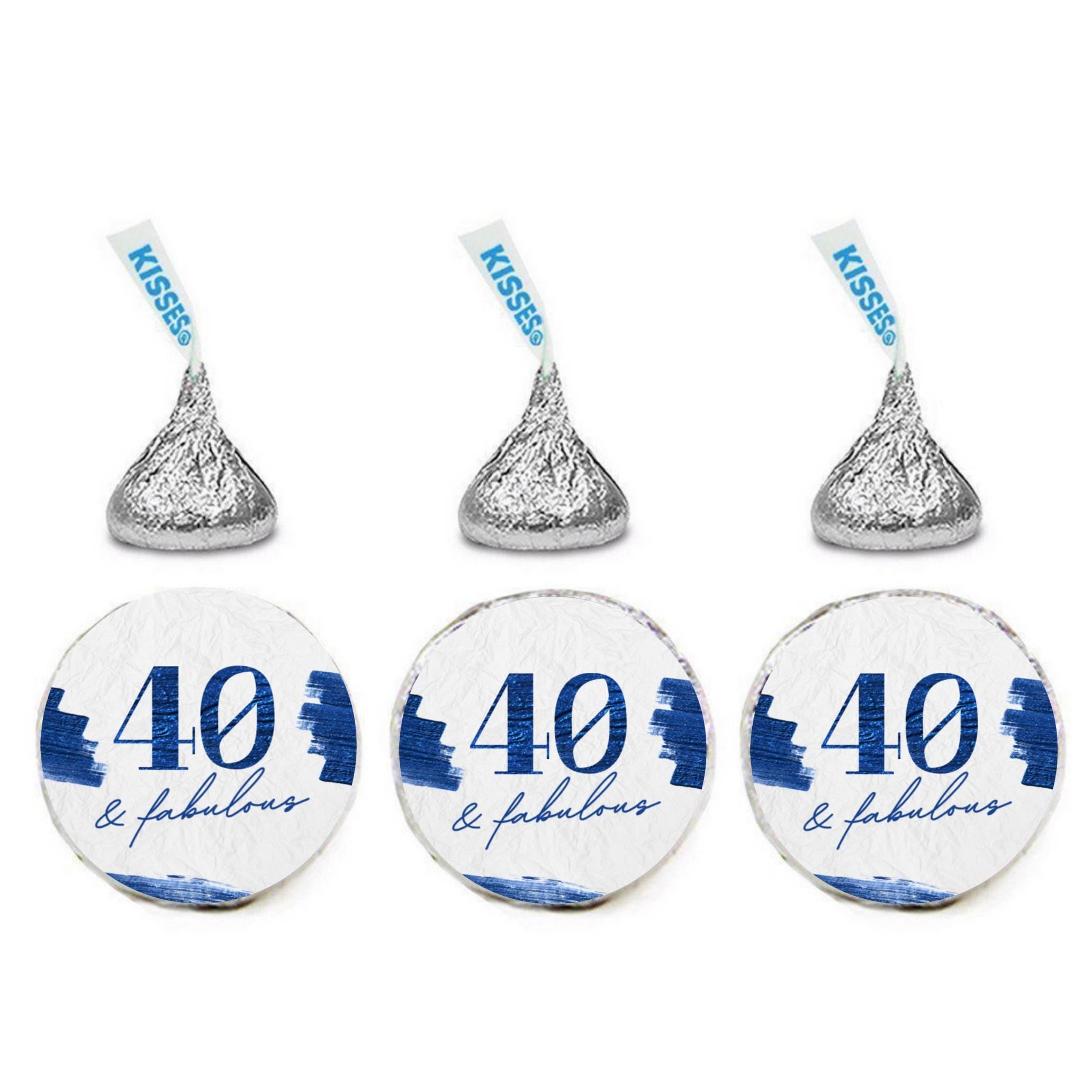 40 and Fabulous Stickers | 100 Chocolate Candy Kiss Labels | Glossy 0.75in Peel and Stick | 40th Birthday Party Decorations