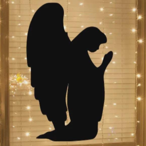 Angel Kneeling Christmas Window Cling Decal – Large, Reusable & Durable