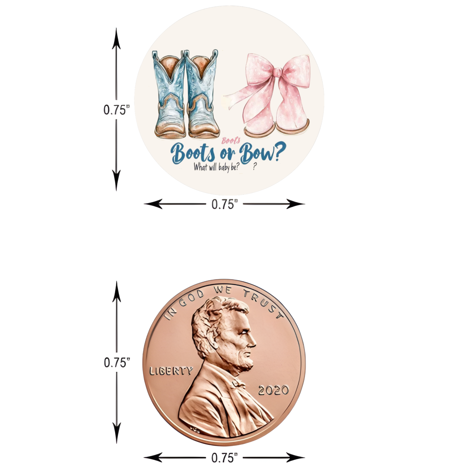 Boots Or Bow Gender Reveal Candy Kiss Stickers|Western Theme|100ct|Glossy|