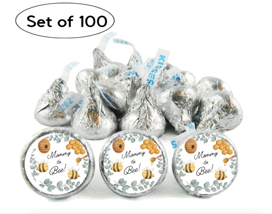 Mommy To Bee Kisses Candy Stickers | 100pcs Waterproof Glossy Vinyl | Baby Shower Party