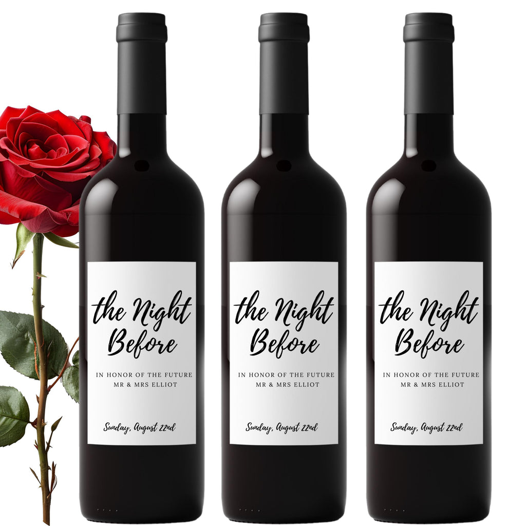 Personalized Bridal Shower Wine Bottle Labels | The Night Before Theme | Custom Mr and Mrs Name | Set of 4| Party Table Accent