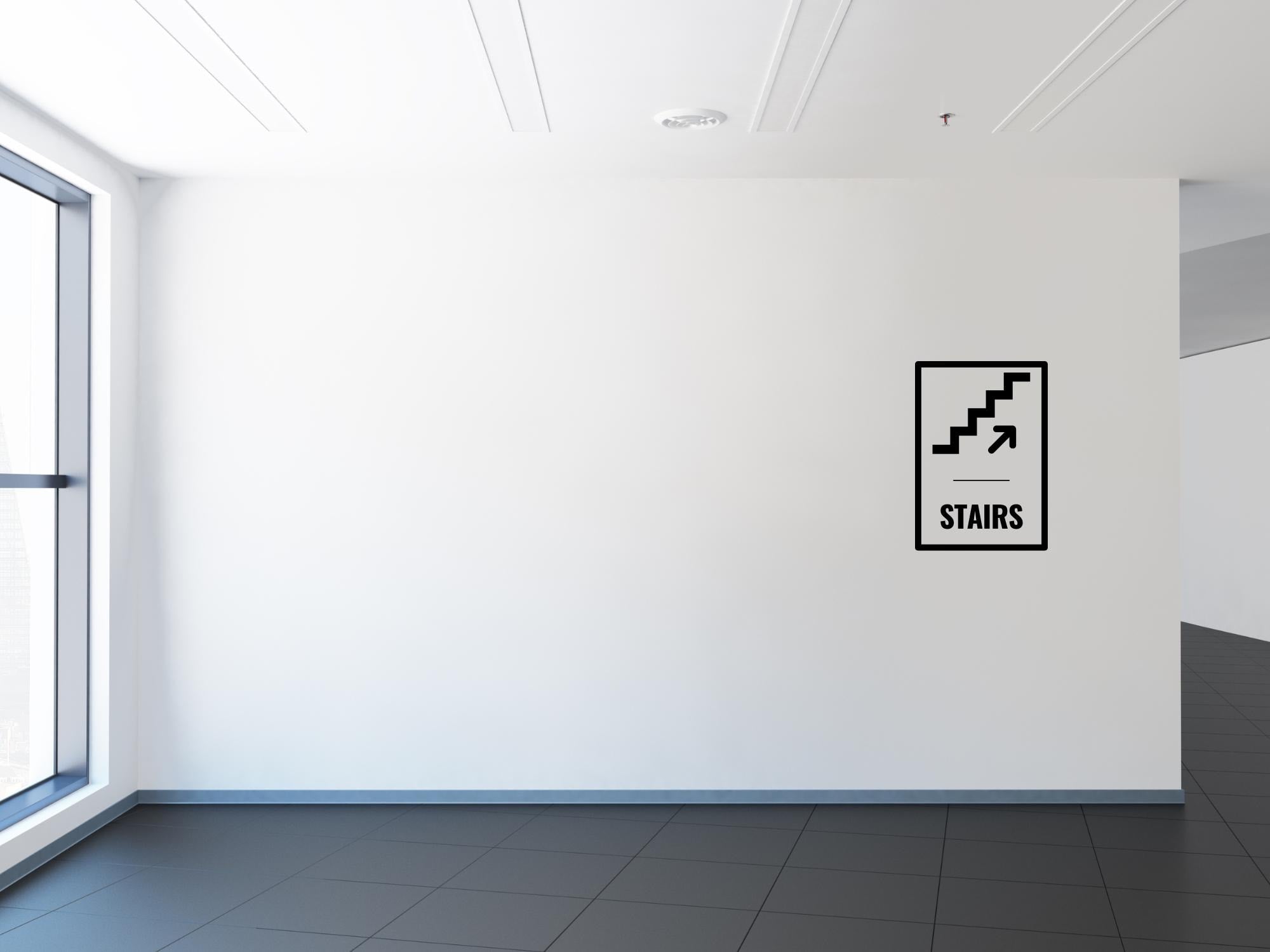 Stairs Arrow Small Business Direction Wall Decal| 11.5x16in | Black| Durable| Matte| Business