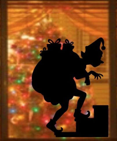 Large Elf Carrying Present Bag Upstairs Window Cling Decal | Reusable| Christmas Decals| Holiday| 15H