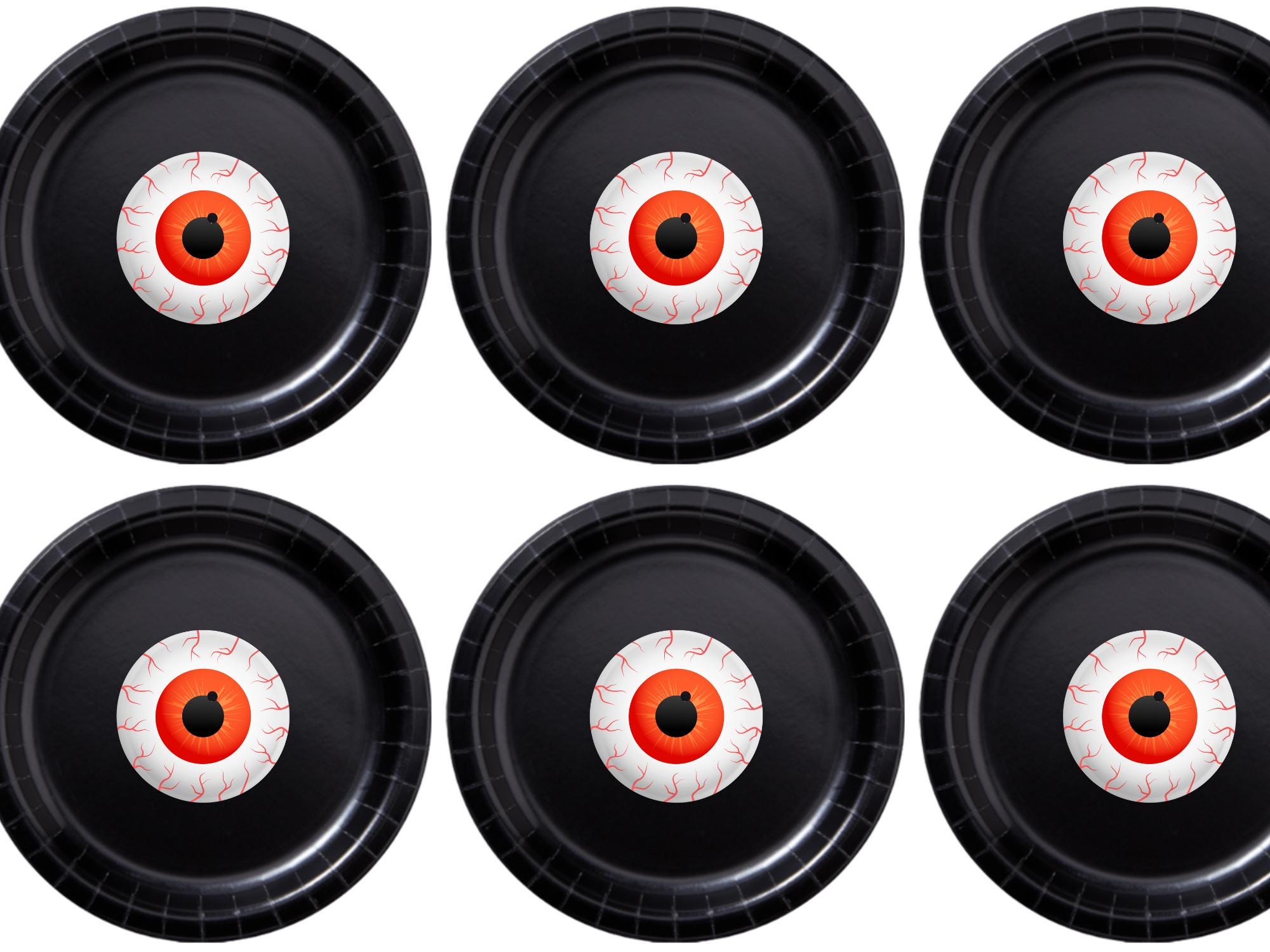 Creepy Eyeball Party Plates | Black Halloween Plates Set | 40 Piece Tableware