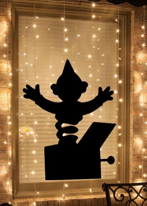 Jack in the Box Window Cling Decal | Large Christmas Silhouette Decal | Reusable| 15H