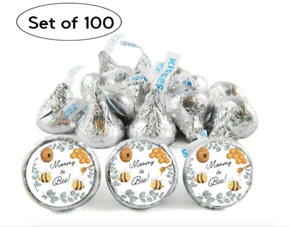 Mommy To Bee Kisses Candy Stickers | 100pcs Waterproof Glossy Vinyl | Baby Shower Party