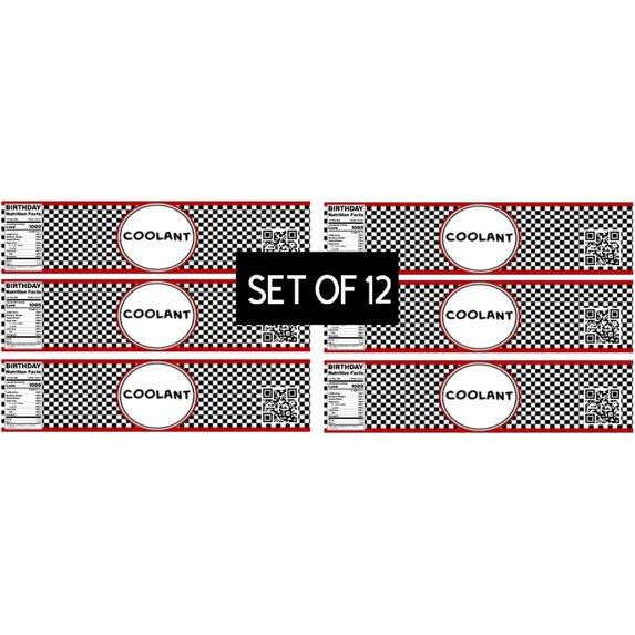 Racing Theme Water Bottle Labels, Coolant Design, 8.5 x 2 inches, Set of 12