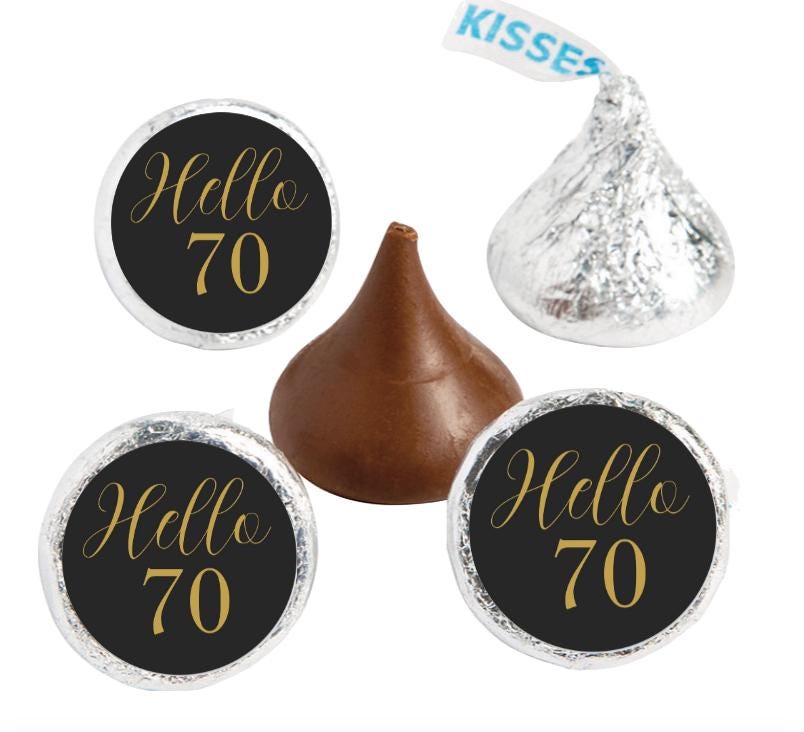 Hello 70|Milestone 70th Birthday Candy Stickers| 100ct| Waterproof| Glossy|0.75in