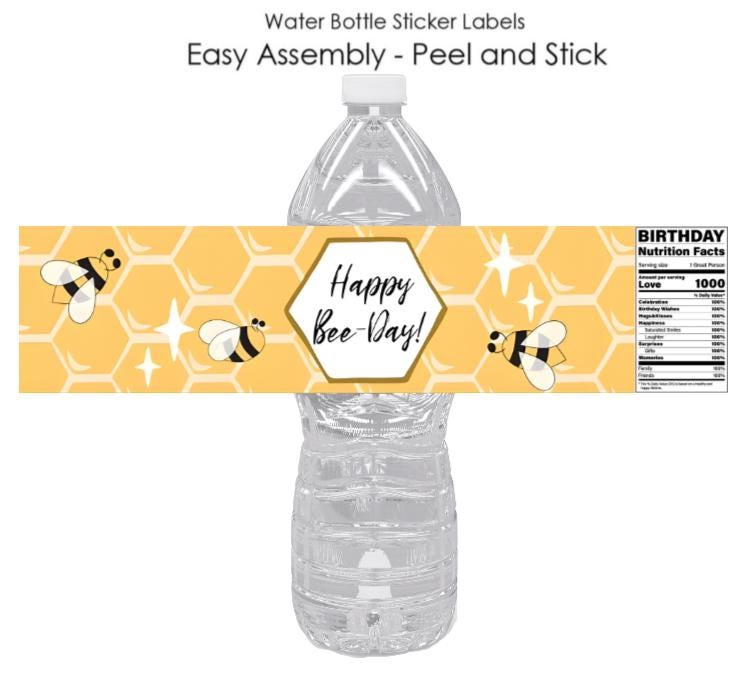 Happy Bee Day Bottle Wraps | 12pcs Glossy Vinyl | Bee Theme Favors