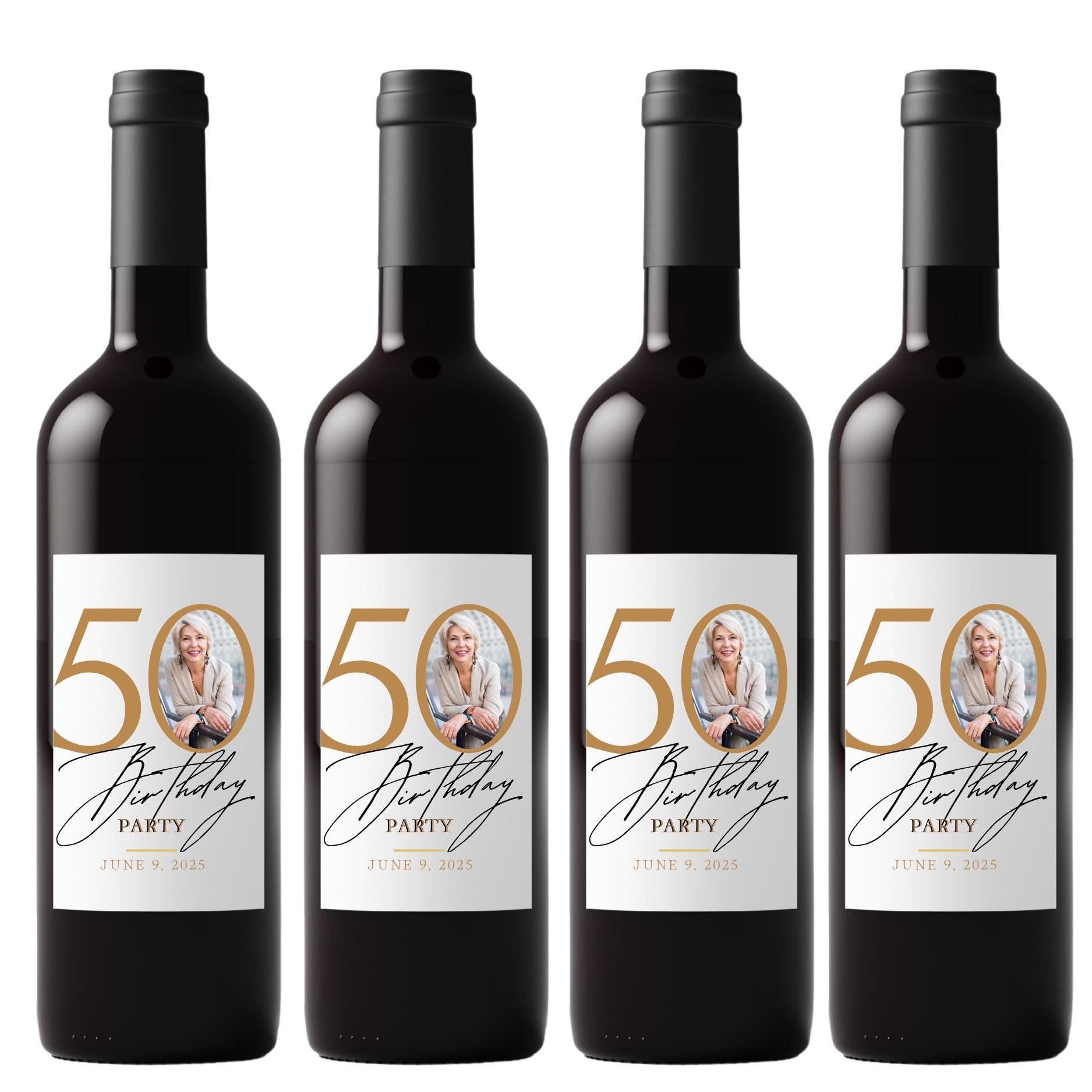 Personalized 50th Birthday Wine Labels | Milestone Celebration Decor | 4ct| Glossy