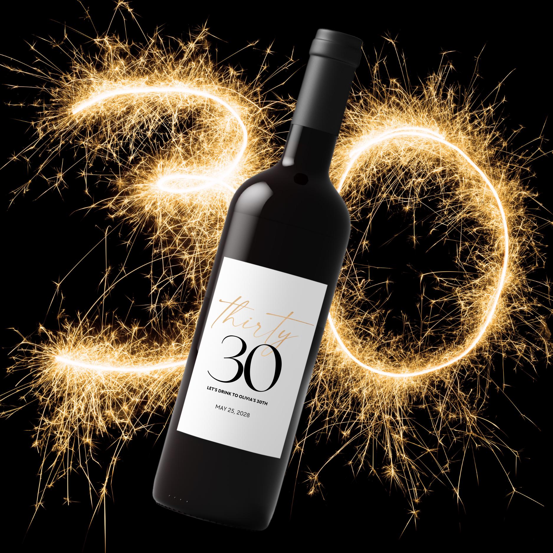 Personalized Name and Date 30th Birthday Wine Bottle Labels | Glossy| Set of 12|