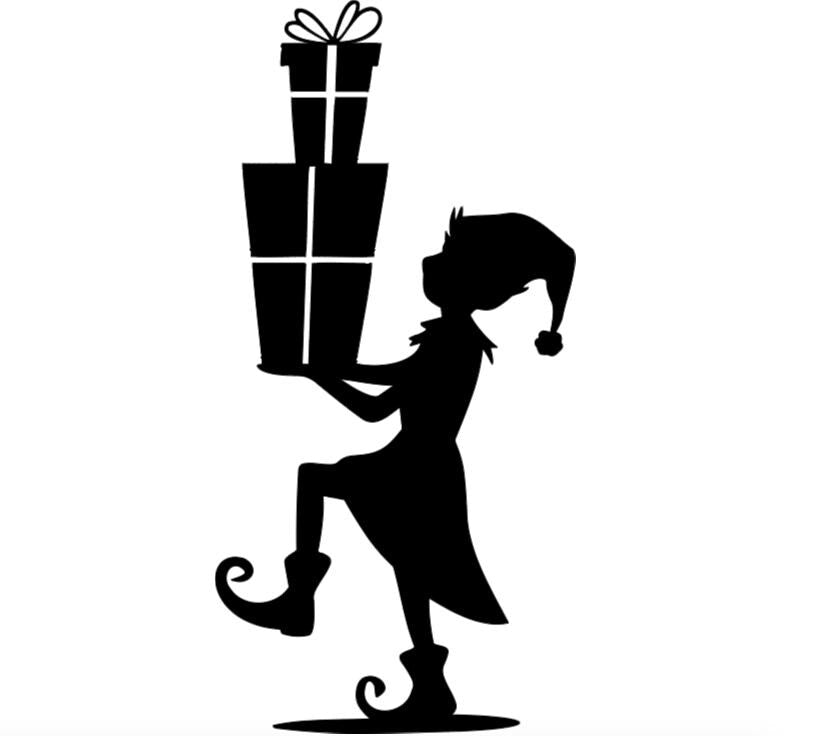 Large Elf Holiday Window Decal | Carrying Christmas Gifts Silhouette | Indoor Static Cling Vinyl