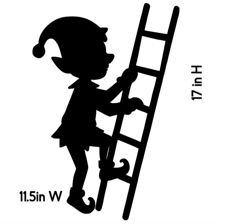 Large Elf on Ladder Christmas Window Cling Decal | Reusable| Holiday Silhouette | 17H