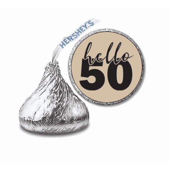 Hello 50 Birthday Chocolate Stickers | 0.75" Round, Set of 100