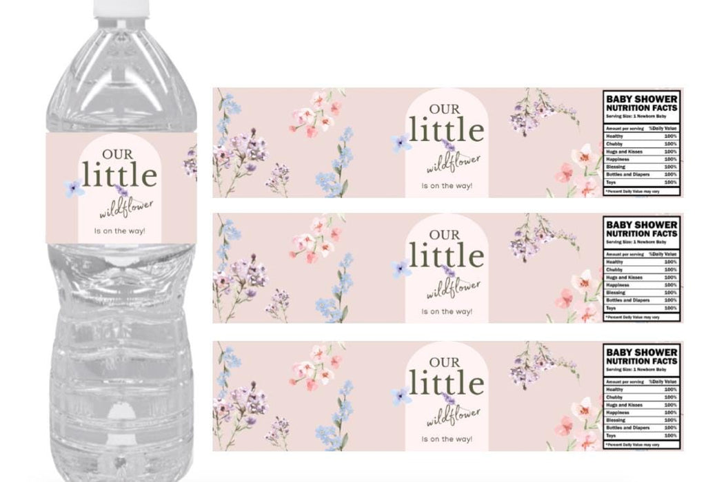 Our Little Wildflower is On The Way Water Bottle Labels | Elegant| 12ct|Floral Baby Shower