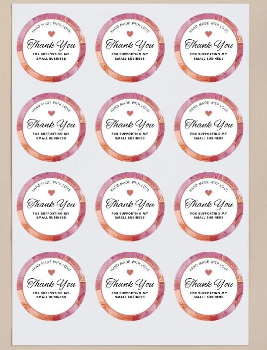 Business Thank You Stickers | 57 Pink Elegant Package Adhesive Labels | 1.75in Peel and Stick