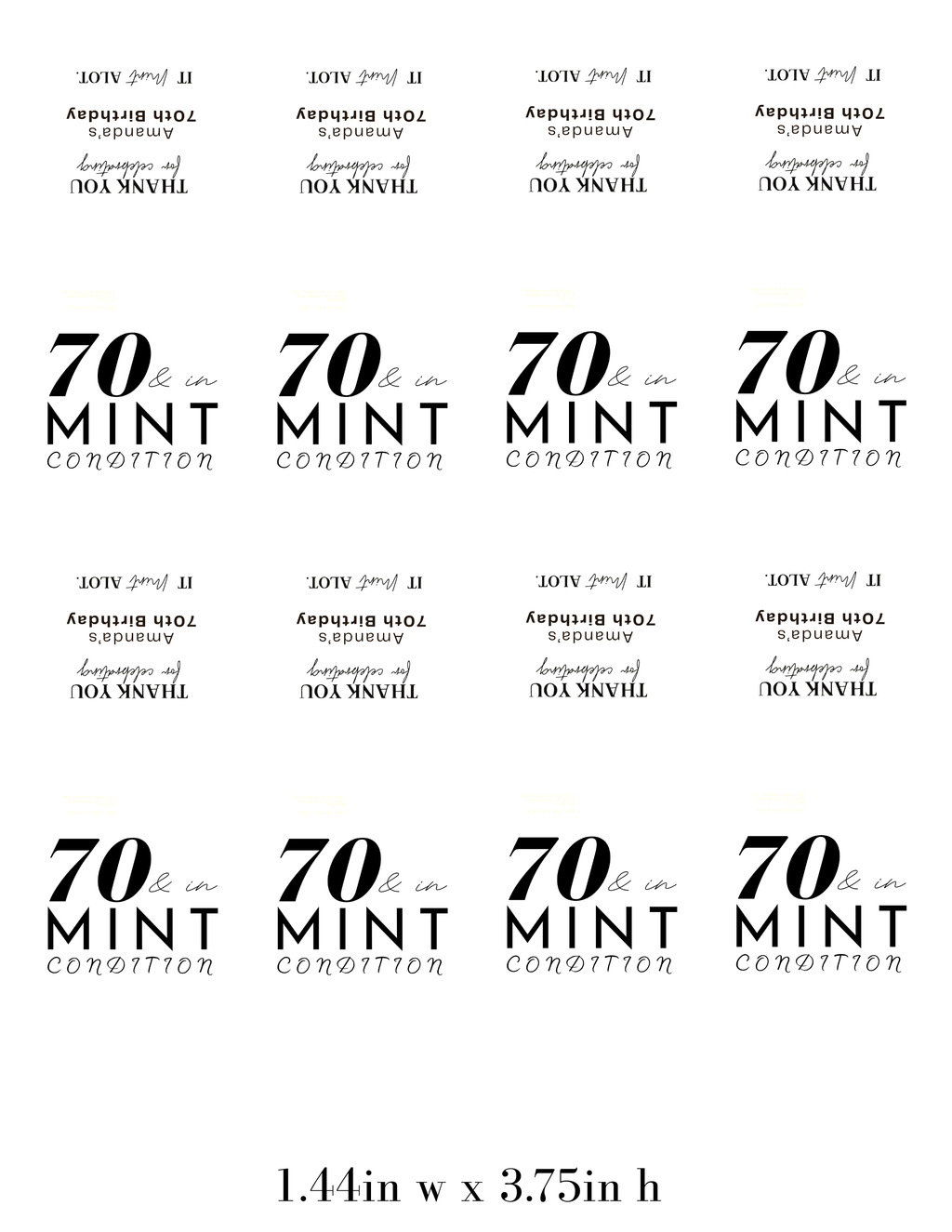 Seventy And In Mint Condition Birthday Mint Candy Labels | 70th Birthday Party Favors | Set of 30 | Pre-Printed Ready To Ship