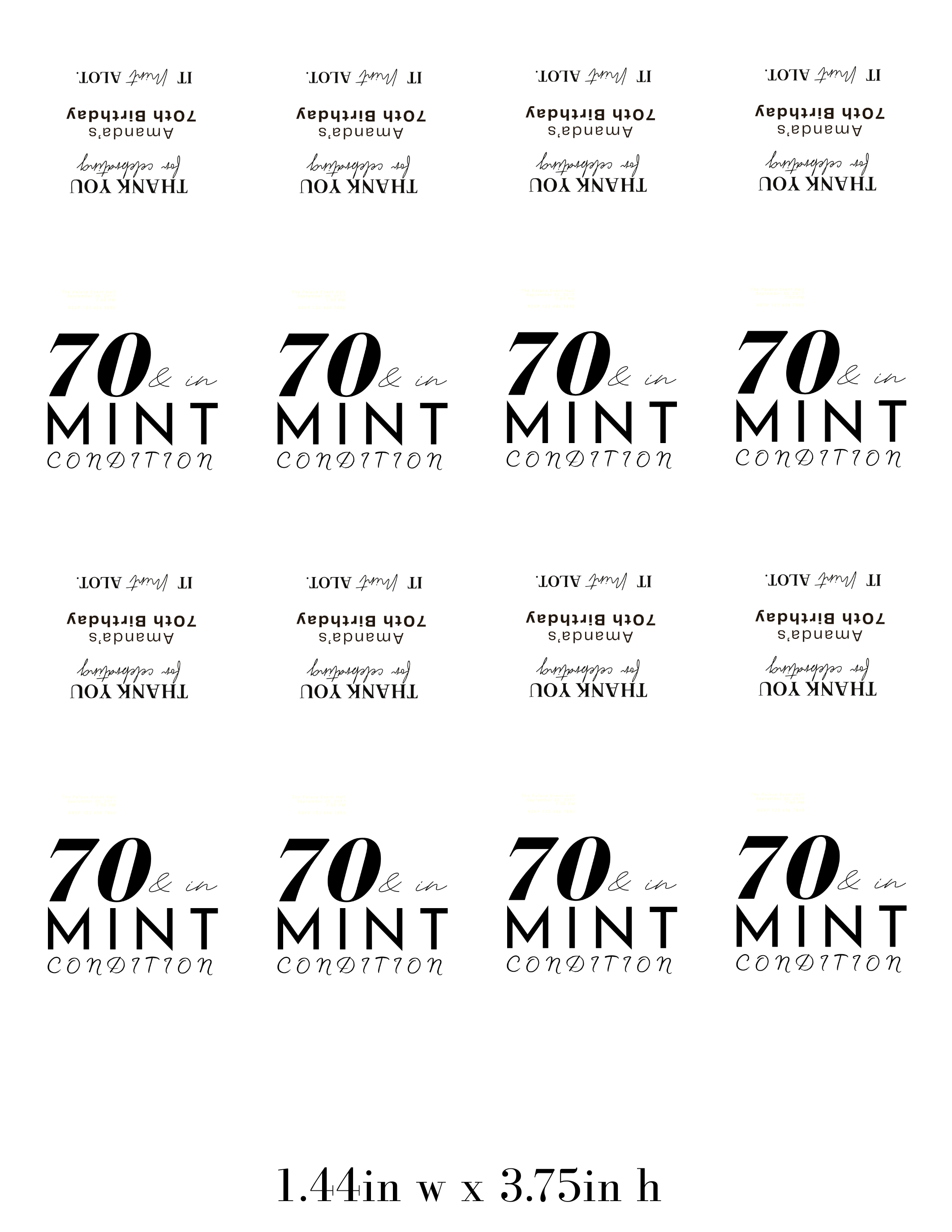 Seventy And In Mint Condition Birthday Mint Candy Labels | 70th Birthday Party Favors | Set of 30 | Pre-Printed Ready To Ship