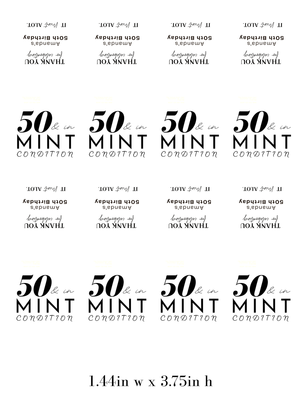 50 And In Mint Condition Birthday Mint Candy Labels | Fiftieth Birthday Favors | Party Keepsake Labels | Set of 30