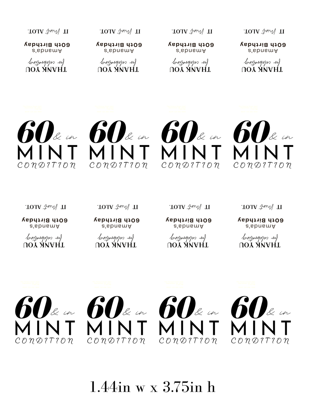 Sixty And In Mint Condition Birthday Mint Candy Labels | 60th Birthday Favors | Party Keepsake Labels | Set of 30
