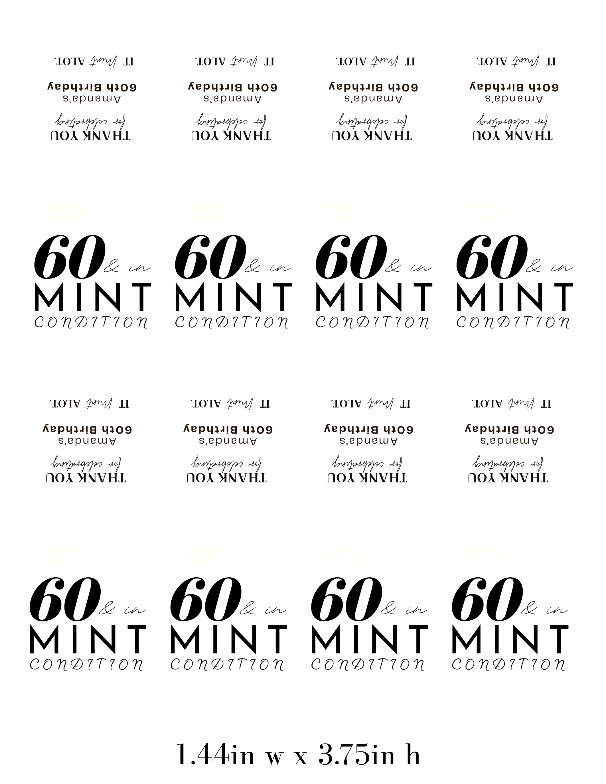 Sixty And In Mint Condition Birthday Mint Candy Labels | 60th Birthday Favors | Party Keepsake Labels | Set of 30
