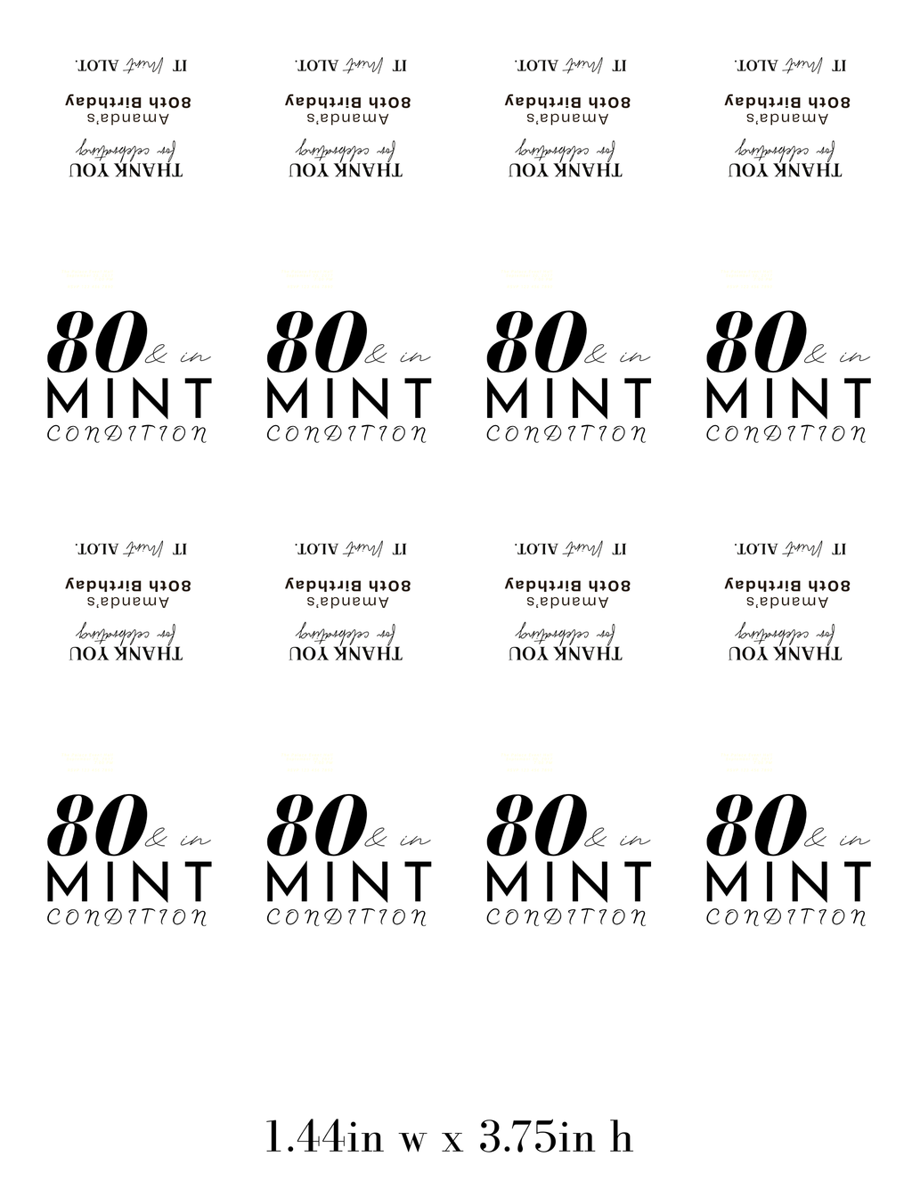 Eighty And In Mint Condition Birthday Mint Candy Labels | 80th Birthday Favors | Party Keepsake Labels | Set of 30