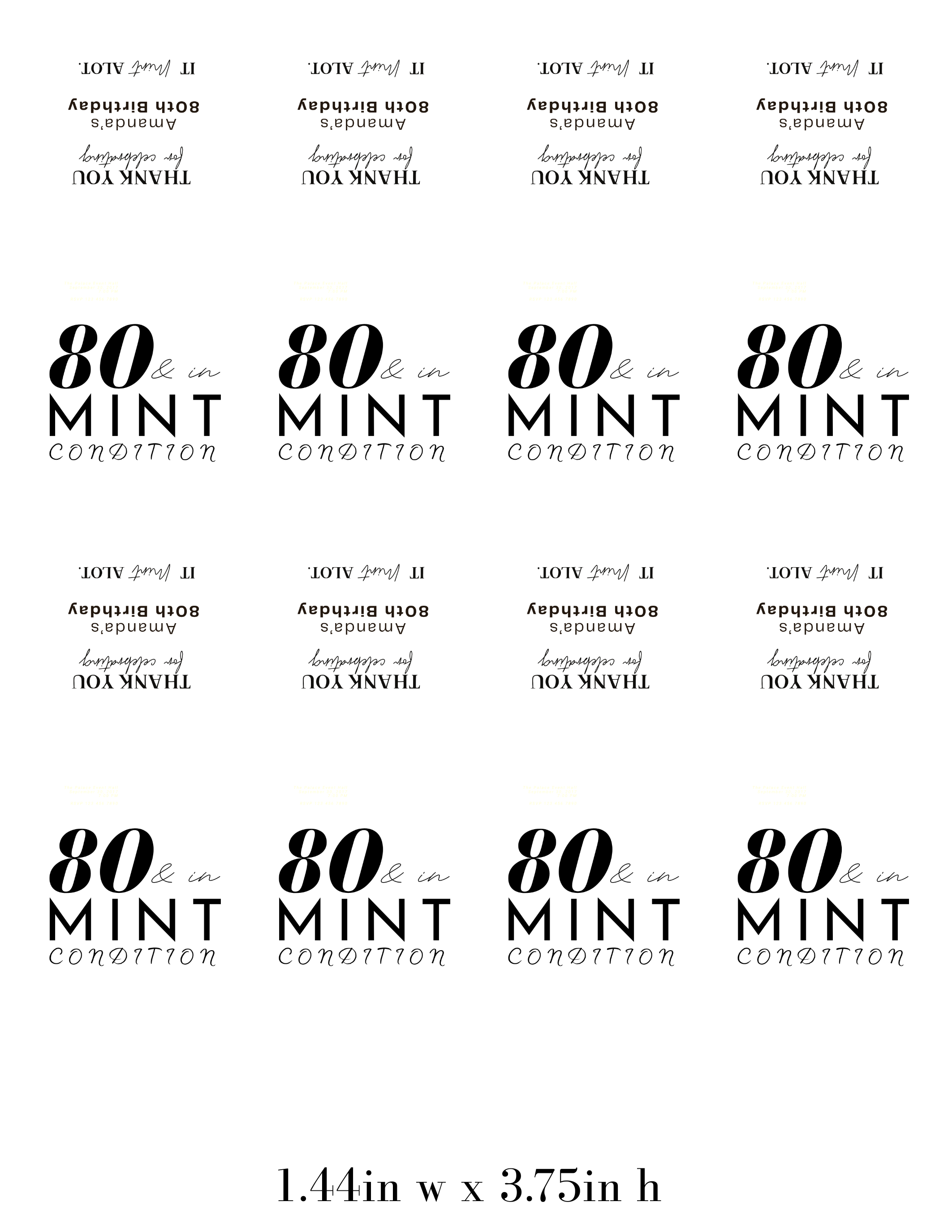 Eighty And In Mint Condition Birthday Mint Candy Labels | 80th Birthday Favors | Party Keepsake Labels | Set of 30