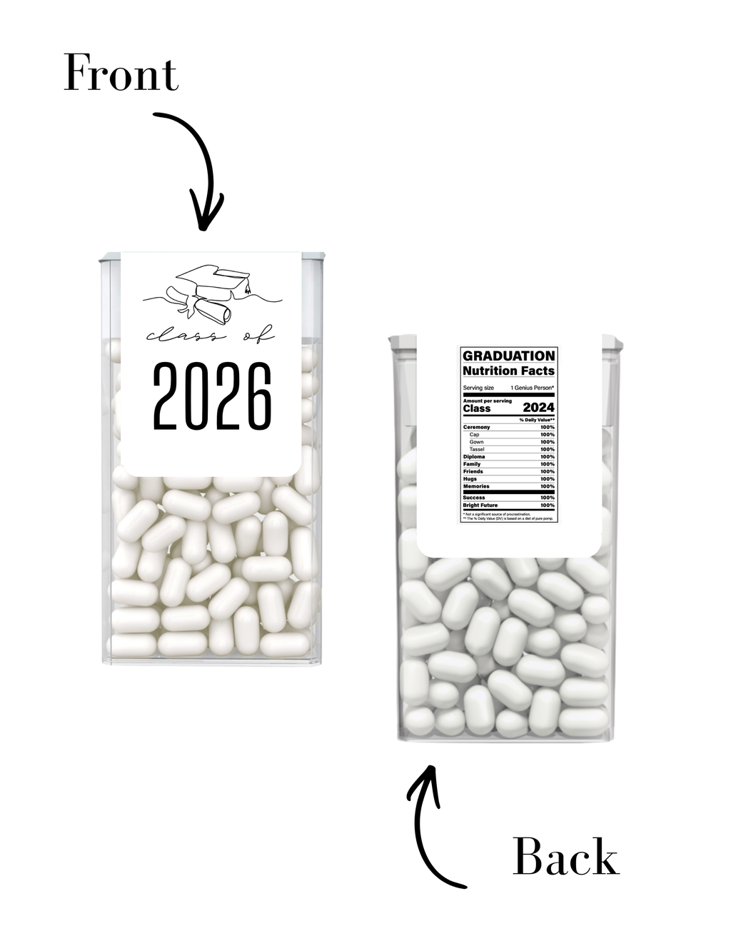 Class Of 2026 Graduation Mint Labels | Personalized Party Favors | Graduation Nutrition Facts | Mint Candy Labels | Set of 30