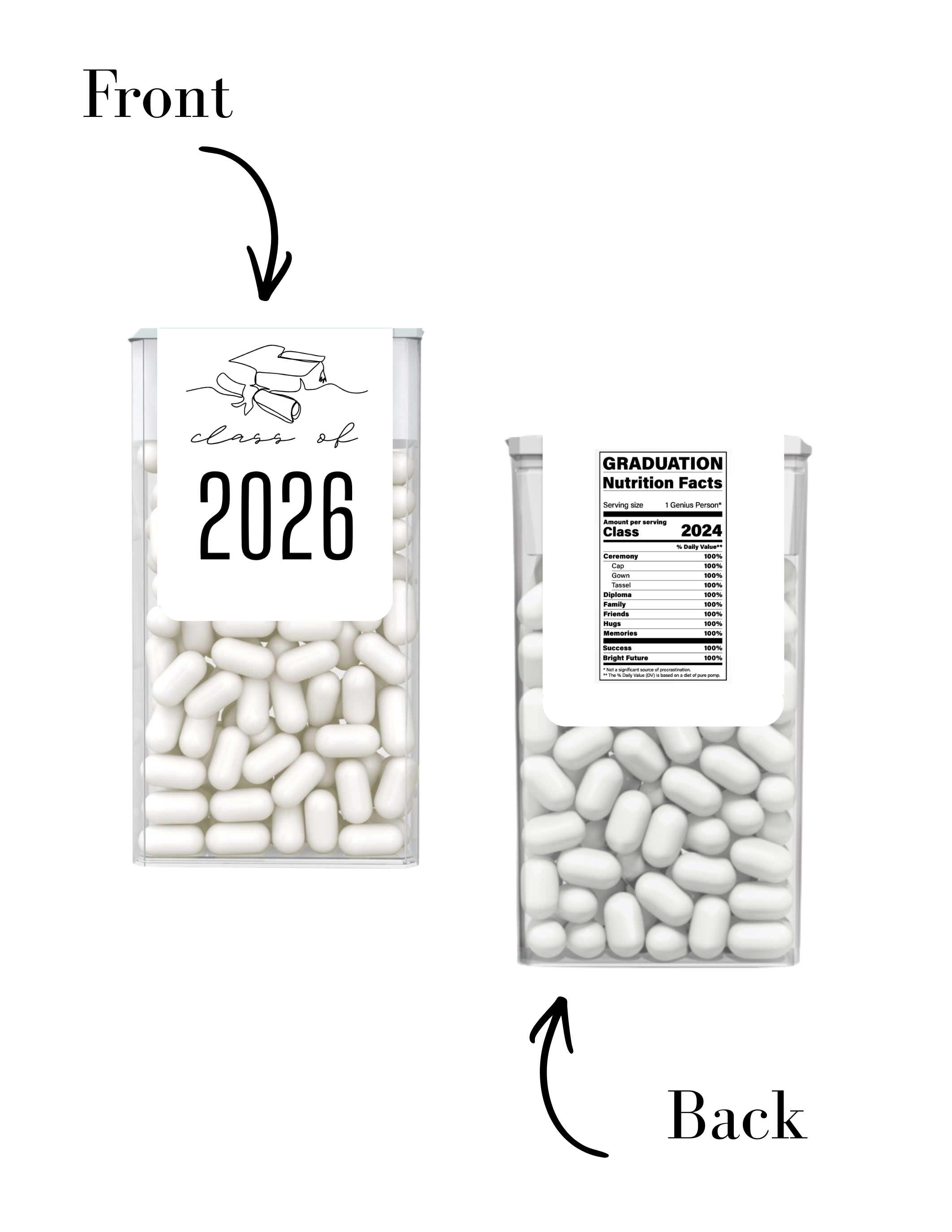 Class Of 2026 Graduation Mint Labels | Personalized Party Favors | Graduation Nutrition Facts | Mint Candy Labels | Set of 30