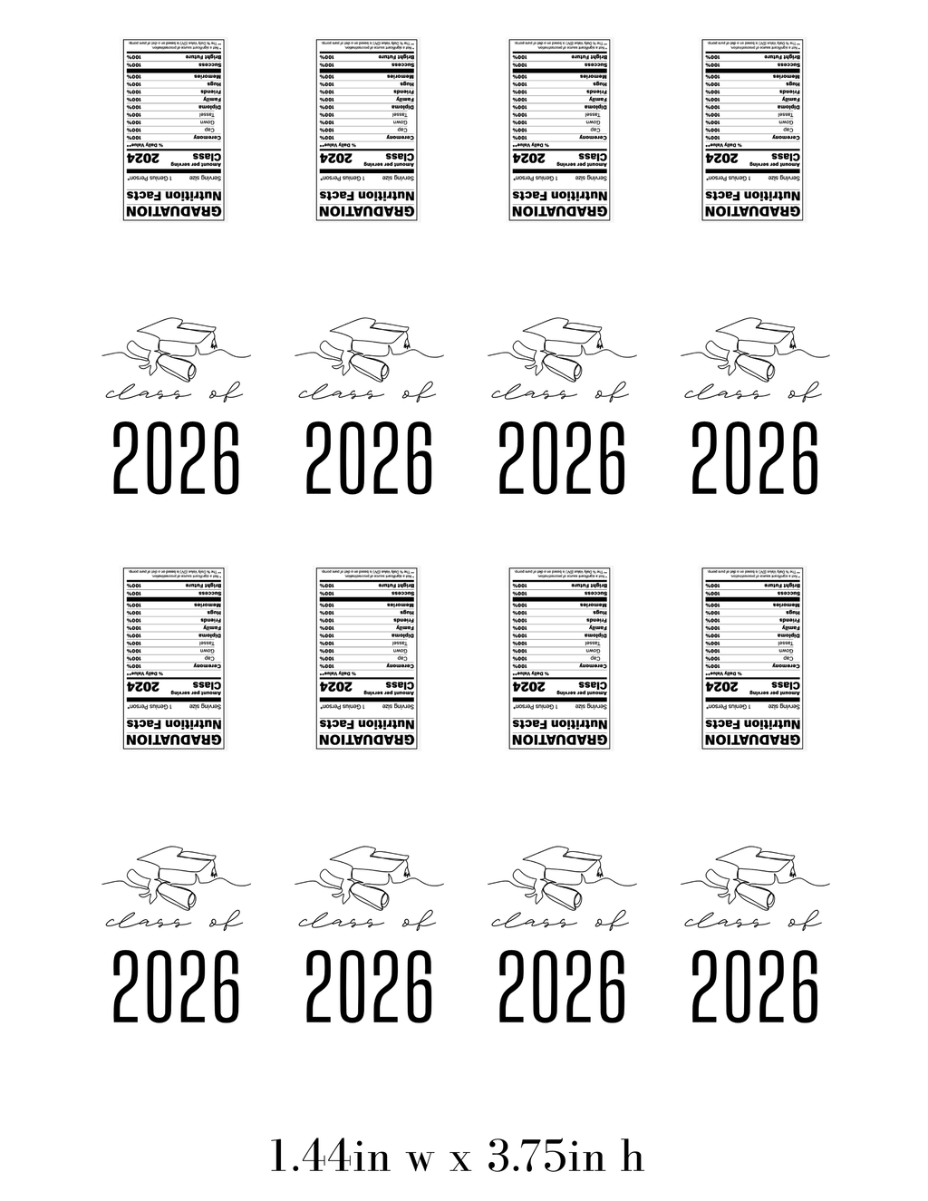 Class Of 2026 Graduation Mint Labels | Personalized Party Favors | Graduation Nutrition Facts | Mint Candy Labels | Set of 30